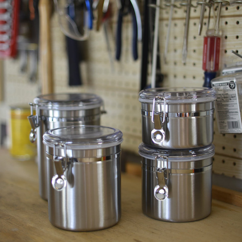 Anchor Hocking Round Stainless Steel Airtight Canister Set with Lid and